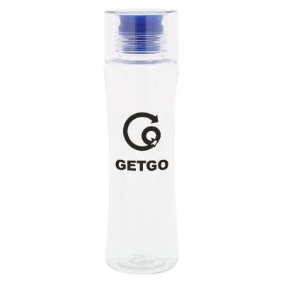 Plastic clear with lime green lid water bottle with custom branding in 16 ounces.