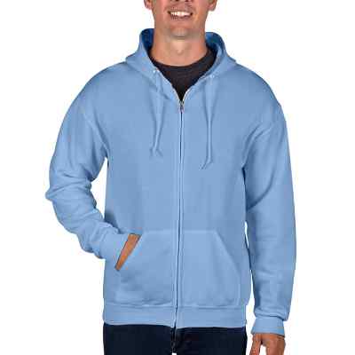 Blank light blue full-zip sweatshirt.