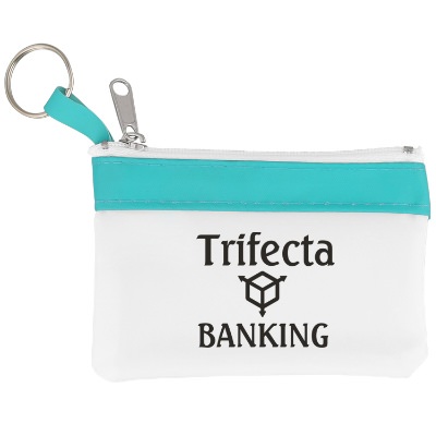 Translucent zippered coin pouch with custom imprint. 