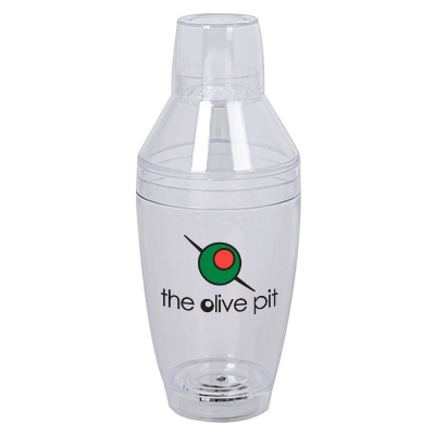 Acrylic clear cocktail shaker with custom full-color logo in 8 ounces.