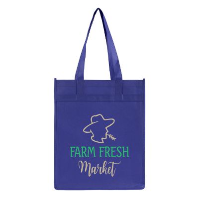 Non-woven polypropylene purple tote with full color logo.