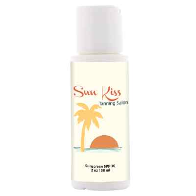 Plastic white sunscreen lotion personalized with a full-color imprint.