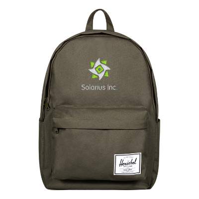 Recycled polyester forest backpack with embroidered logo.