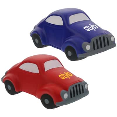 Foam red classic car stress ball with imprinted logo.