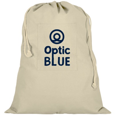 Cotton natural laundry bag with imprinted logo.