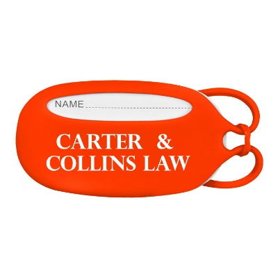 Red silicone luggage tag with personalized logo.