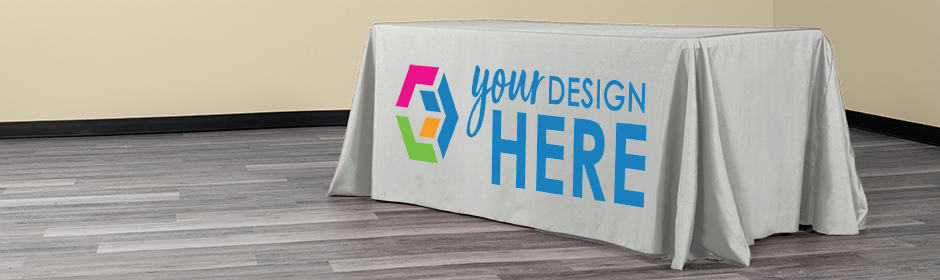 Gray table cover with full-color imprint