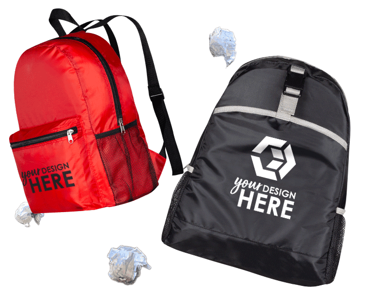 Red promotional backpacks with black imprint and logo backpacks black with white imprint