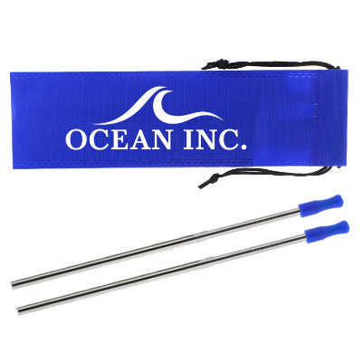 Custom 2 pack stainless steel straw kit with black silicone tip.