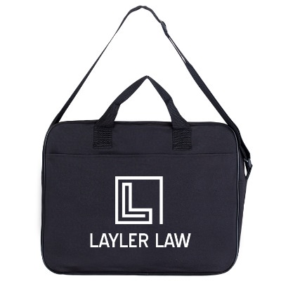 Polyester black classic travel briefcase with imprinted logo.