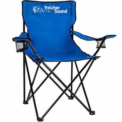Traditional customized folding blue chair.