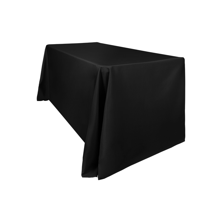 Blank 6 foot 3-sided polyester table cover with serged edges.