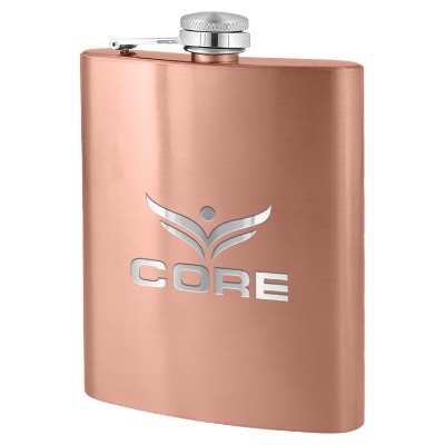Copper flask with custom engraved imprint in 8 ounces.