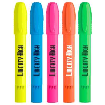 Bright colored highlighter with custom logo.