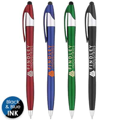 Customized solid color pen with chrome accent.