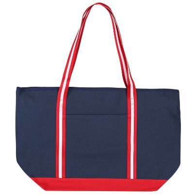Cotton canvas navy with red large executive tote blank.
