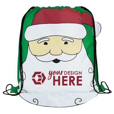 Polyester Santa drawstring bag with printed logo.