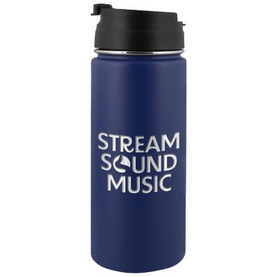 Stainless steel matte navy water bottle with custom engraved imprint in 16.9 oz.