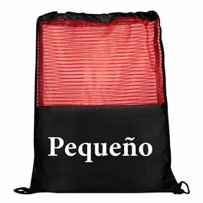 Polyester and mesh red color stripe mesh sports pack with logo.