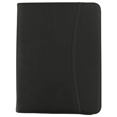 Polyurethane leather black zipped portfolio blank.
