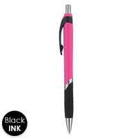 Colorful pen with black and chrome trim.