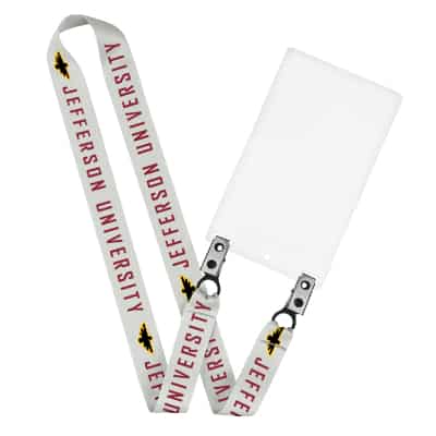 1 inch satin polyester lanyard with custom design, double bulldog clips and event ID holder.