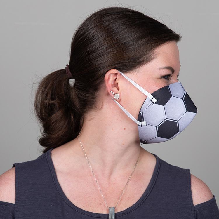 Foam soccer ball print face mask blank.