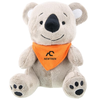 Plush and cotton koala with orange bandana with custom logo.