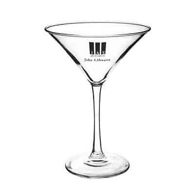 Glass clear martini glass with custom imprint in 8 ounces.
