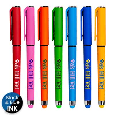 Bright colored stylus pens with personalized logo.