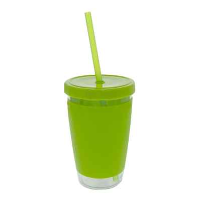 Blank lime tumbler with lid and straw.
