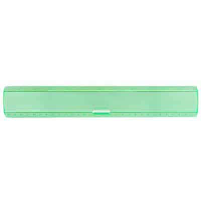 Plastic 12 inch translucent green ruler.