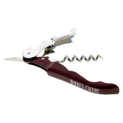 Iron waiter's corkscrew wine bottle opener with personalized laser engraved imprint.
