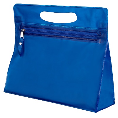 Plastic blue translucent vanity cosmetic bag blank.