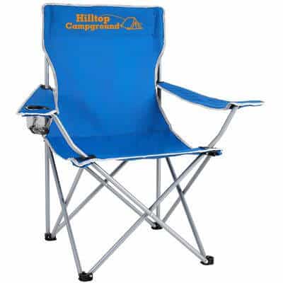 Personalized folding royal blue chair with carrying bag .