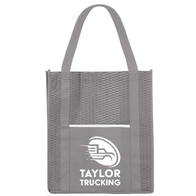 Polypropylene red tidal shopper tote with personalized logo.