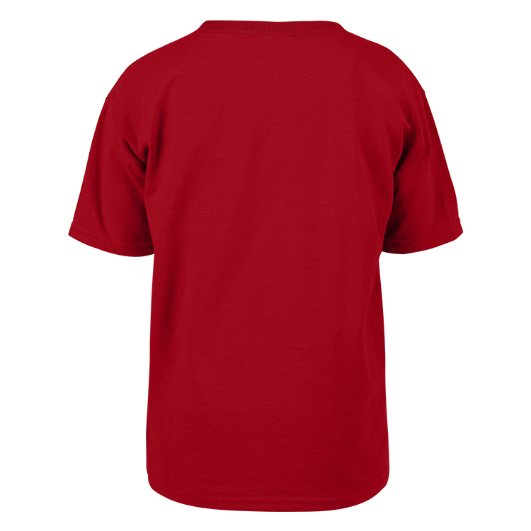 True red branded short sleeve kids shirt.