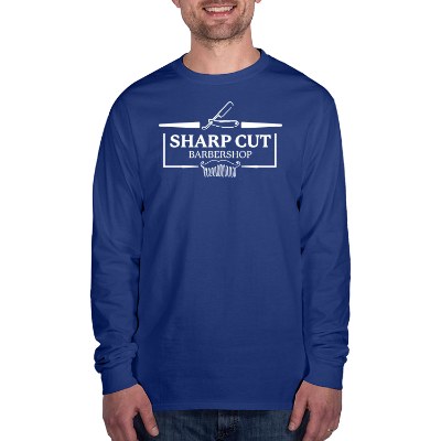 Deep royal long sleeve t-shirt with personalized logo.