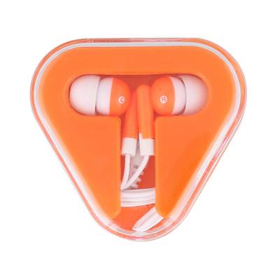 Plastic orange pocket earbuds blank.