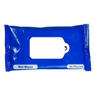 Blank plastic blue wet wipe packet with low prices.