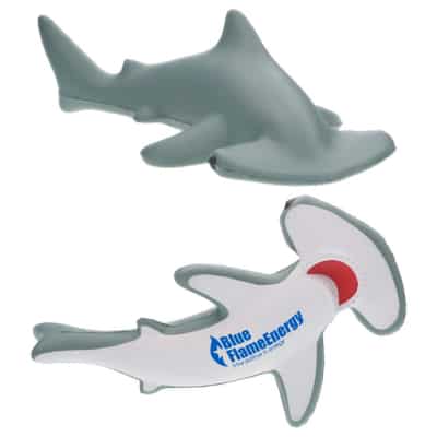Foam hammer head shark stress reliever imprinted with logo.