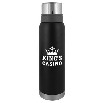 Black stainless bottle with custom logo.