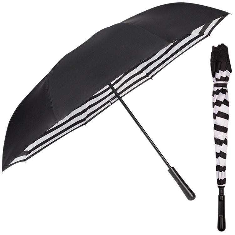 Pongee 48 inch striped design inversion umbrella.