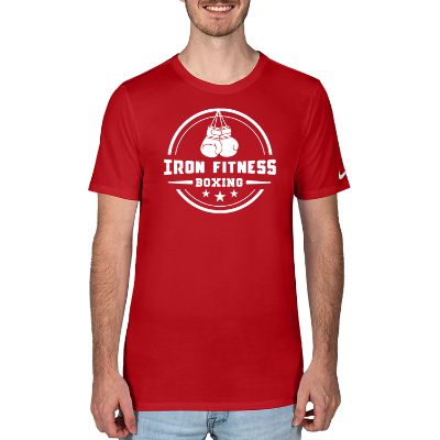 Gym red customizable short-sleeve t-shirt with logo.