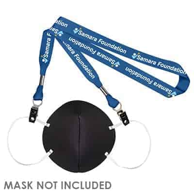 3/4 inch navy blue satin polyester custom full-color mask lanyard with double bulldog clips.