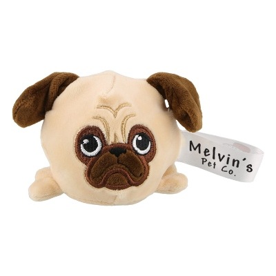 Light brown plush stress buster with a custom imprint.