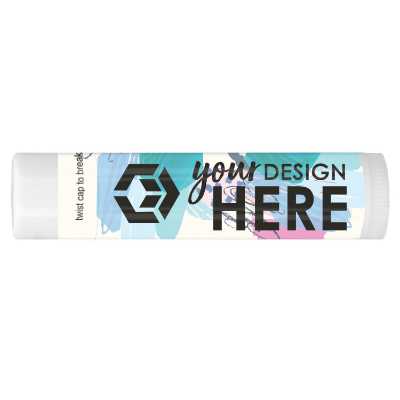 White business background lip balm with a branded logo.