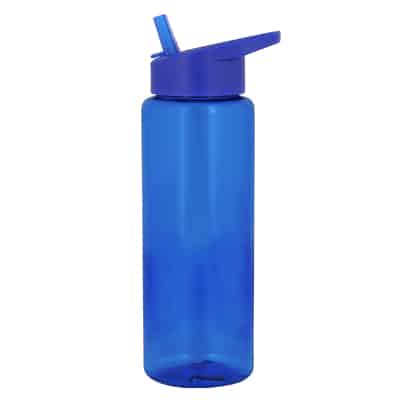 Plastic blue water bottle with flip top lid blank in 32 ounces.
