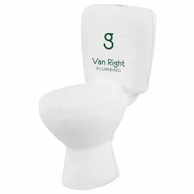 Foam toilet stress reliever with personalized imprint.