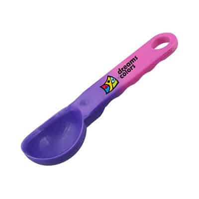 Plastic pink to purple color changing ice cream scoop with full color logo.
